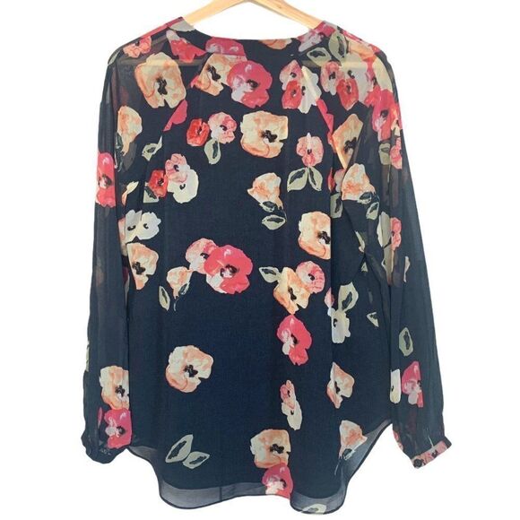 Cabi Navy and Floral Semi Shear Long Sleeve Top - Picture 5 of 8